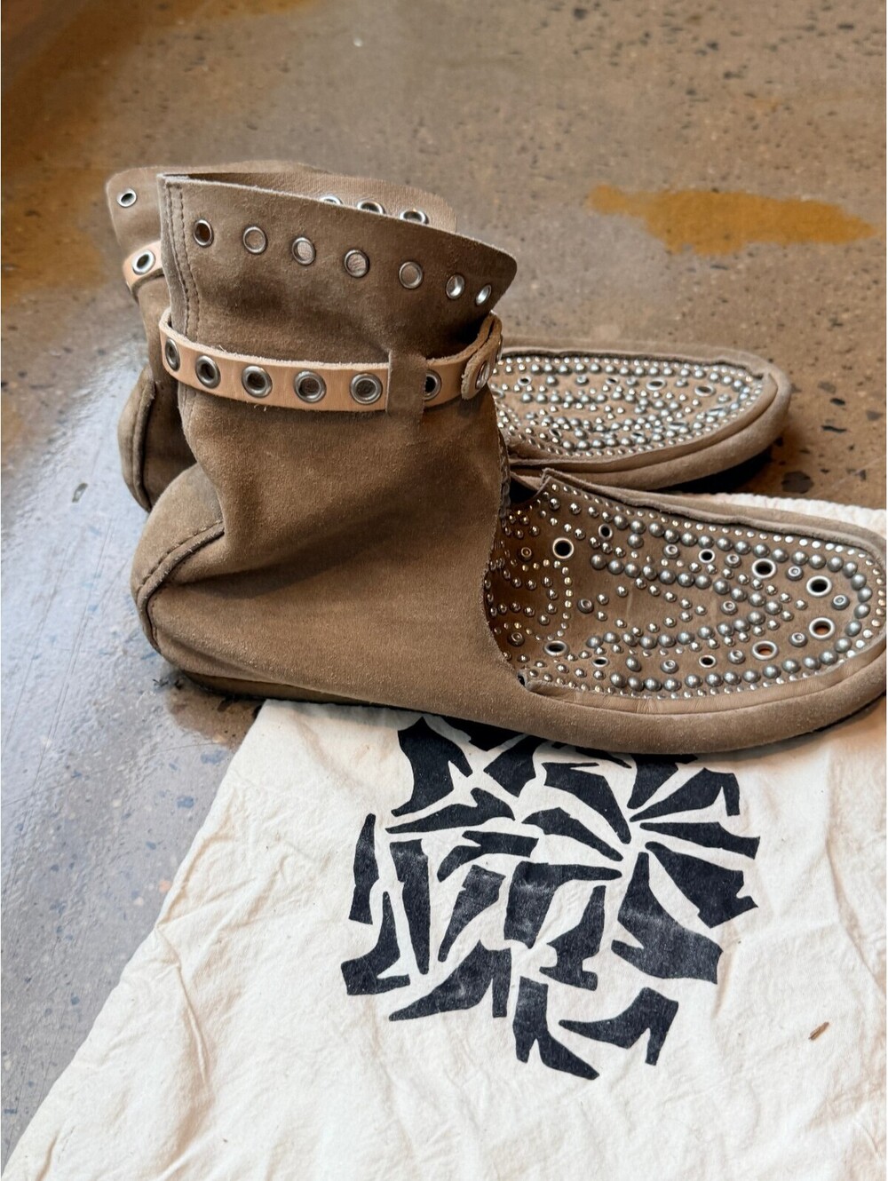 Isabel Marant Morley Taupe Suede Studded Moccasin Ankle Boots Rare - Size 39 - Picture 3 of 7